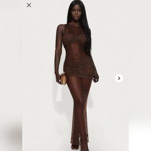 Fashion Nova Diamind Diva Embellished Mesh Maxi Dress XL